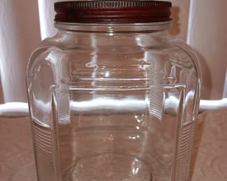 Glass coffee jar w/red lid $25.00