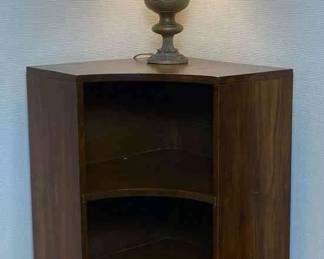Small Wooden Corner Cabinet Plus Lamp
