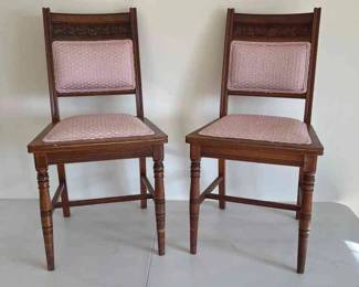 Antique Carved Side Chairs With Upholstered Seats And Backs