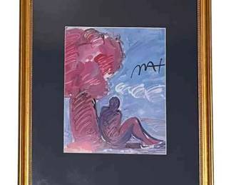 Tree and Seated Figure by Peter Max, Signed with COA