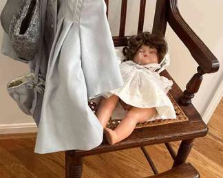 Antique Childs Eastlake Chair, Older Alexander Doll  Vintage Toddler Girls Coat  Bonnets