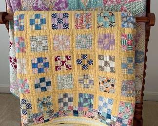  08 Two Vintage Hand Made Quilts And Quilt Rack