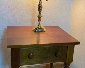 Cherry Side Table Plus Brass Lamp