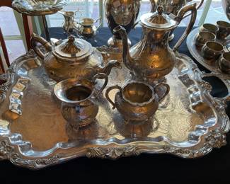 Antique International Hand Chased Silver Plate Set