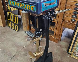 Fully restored antique outboard boat motor with custom stand