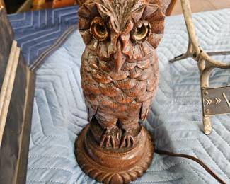 Hand carved wood Owl with light up eyes