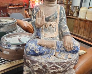 Antique hand-painted wood Buddha