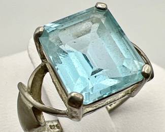 Sterling Silver Ring With Sea Blue Stone
