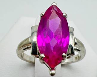 Pink Stone 10K White Gold Ring
