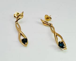 Pair Of Sparkling Blue 10K Gold Earrings
