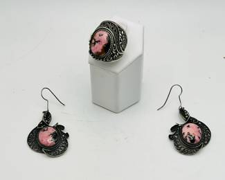 Edwardian Sterling Silver Filigree Earrings & Ring
