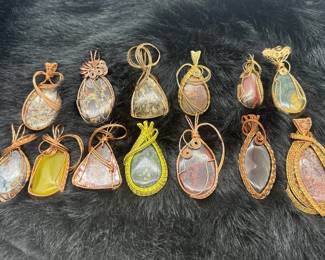 Handmade wrapped mineral pendants jewelry