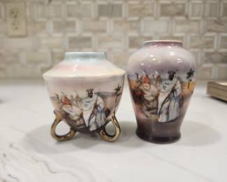 HAND PAINTED ARABIAN TOOTHPICK HOLDER AND VASE