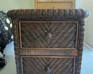 $50 - Dark wicker nightstand w/glass top. Dimensions: 21" x 25" x 18"