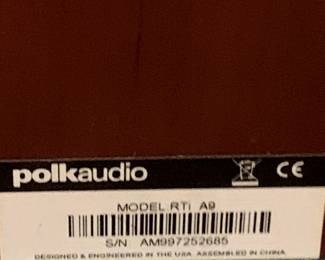 #47	Home Theatre Speakers Polk Audio Model RTIA9 - set of 2 Speakers w/boxes - 9x19x4'Tall	 $400.00