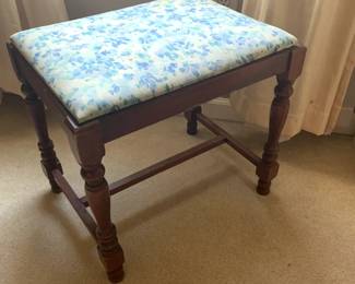 #35	Wood Leg Fabric Covered Top Vanity Stool - 19x14x17	 $25.00