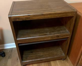 #22	Rolling Laminate Bookcase w /2 shelves & Rollup Bottom - 27x20x33	 $30.00