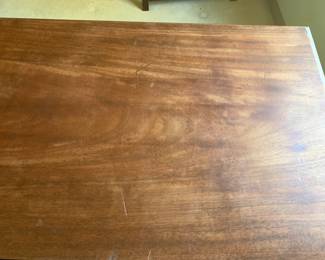 #42	Wood knee-hole Desk w/2 file Drawers & 5 Smaller Drawers (missing one drawer hardware)  as is finish on top - 44x22x29	 $50.00