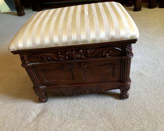 #45	Carved Wood-look Stool w/lift-up top and fabric covered top - 22x16x16	 $75.00