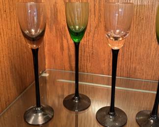 Mid century, long stemmed cordial glasses