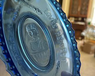 Imperial Glass Loves Request Is Pickles Kate Claxton Relish Dish Tray Blue