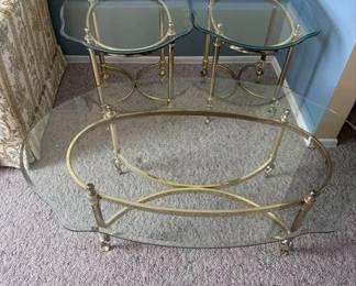 Brass Glass Coffee Table, End Tables