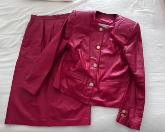 Vintage red leather suit - jacket and skirt