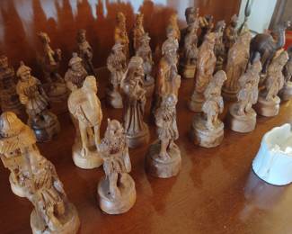 Antique wood carved chess set 