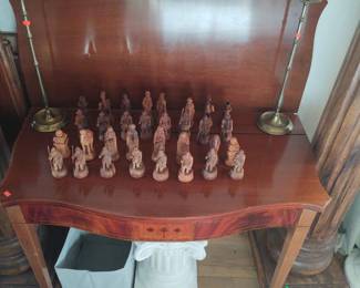 Amazing antique game table and wood carved chess set