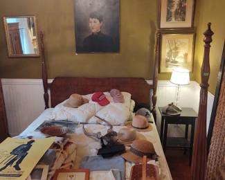 Antique oil portrait 4 post Antique Bed Antique end tables 