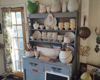 Large collection of French pottery--ironstone  ewers