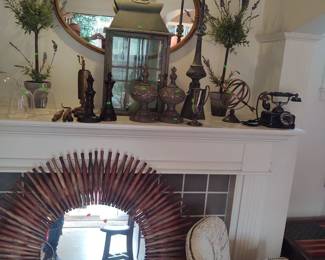 Amazing Round wood Folk Art Mirror 