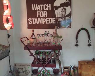 Vintage Bar Cart Stampede metal tin sign Vintage cocktail , Korean cow bells