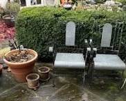 Vintage folding pair of Outside metal arm chairs . These are heavy duty quality made !