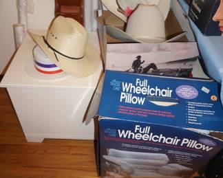 Wheelchair pillow, hats