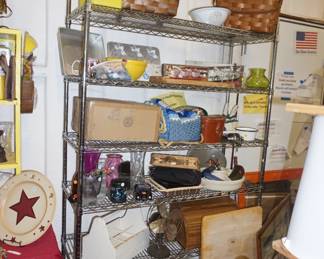 baskets, vases, blow up mattress, wood boxes, vintage fan