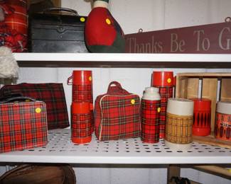 plaid lunch boxes, thermos