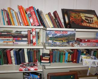 Books-Little Golden, other children, Patricia Cornwell, Catherine Coulter, Nora Roberts, Wanda Brunstetter, Debbie Macomber, Lisa Wingate, vintage text books, Bibles, Dr. Suess, cookbooks and many others.  OSU framed posters