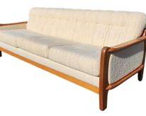 Vintage Teak Mid Century Modern Boucle Textile Upholstered Sofa
