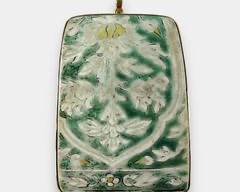 Antique Asian Pottery Shard Pendant In Heavy 14K Gold Mount
