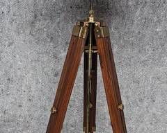 Wonderful Wood & Brass Tripod Floor Lamp
