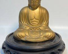 Japanese Painted Cast Metal Buddha Figural Statue on Wood Base Signed on base
