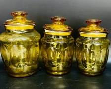 Vintage L E Smith Amber Glass Canister Set, Mid Century Modern Amber Glass Canister, Set of 3 Vintage Apothecary Jars, Farmhouse Kitchen Storage, Candy Jars,
