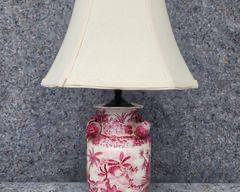Beautiful Asian Chinoiserie Painted Table Lamp with Shade Futsia and White
