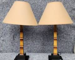Pair Faux Bamboo Table Lamps with Shades
