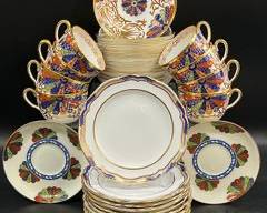 Fine Spode and Royal Worcester Colman Collamore China Tea Cups, Saucers, and Desert Plates
