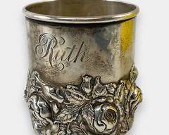 Large Fine and Fancy relief Sterling Silver Repousse Flower Cup 189 Grams
