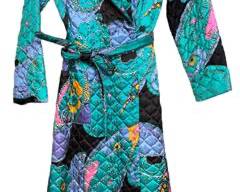 Vintage Quilted Psychedelic Robe with Side Button Closure, Belt, and One Pocket. NO LABEL
