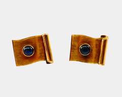 Fine 14K Yellow Gold Blue Sapphire Cufflink
