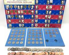 Presidential Dollars, Complete State Quarter Collection Book, $9.75 in Clad Quarters, & 40 Cents in Post-1982 Pennies
